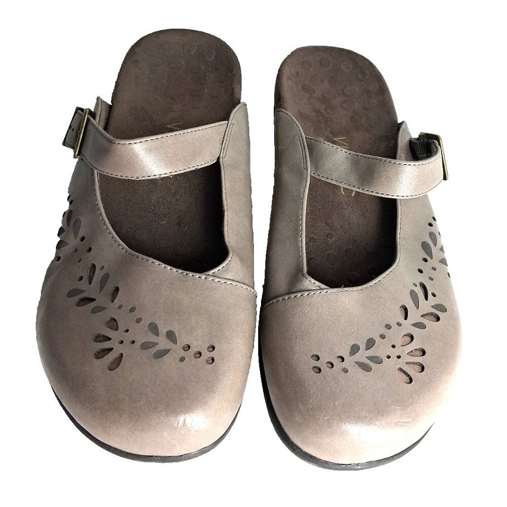 Vionic Women 9 Gray Rest Midway Mary Jane Clogs Floral Cut Out Comfort Shoes